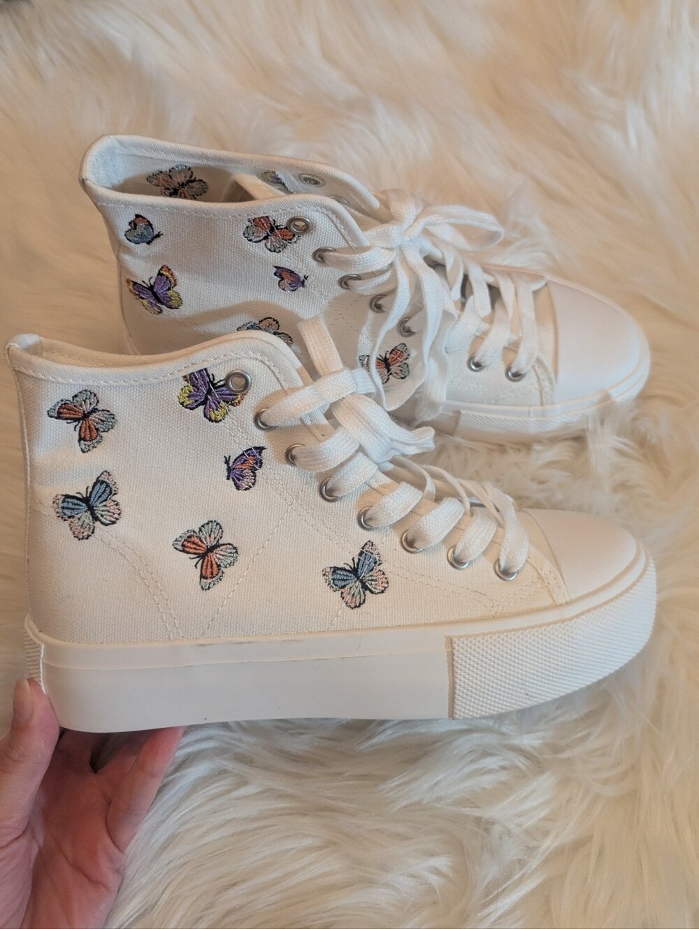 White Butterfly Embroidered Platform Sneakers